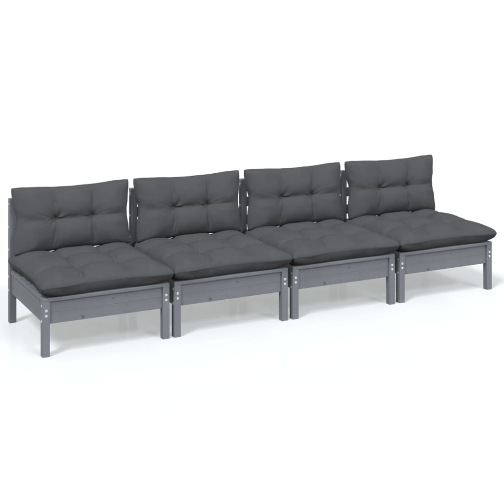 Hagesofa Med Antrasitt Puter 4-Seters Heltre Furu