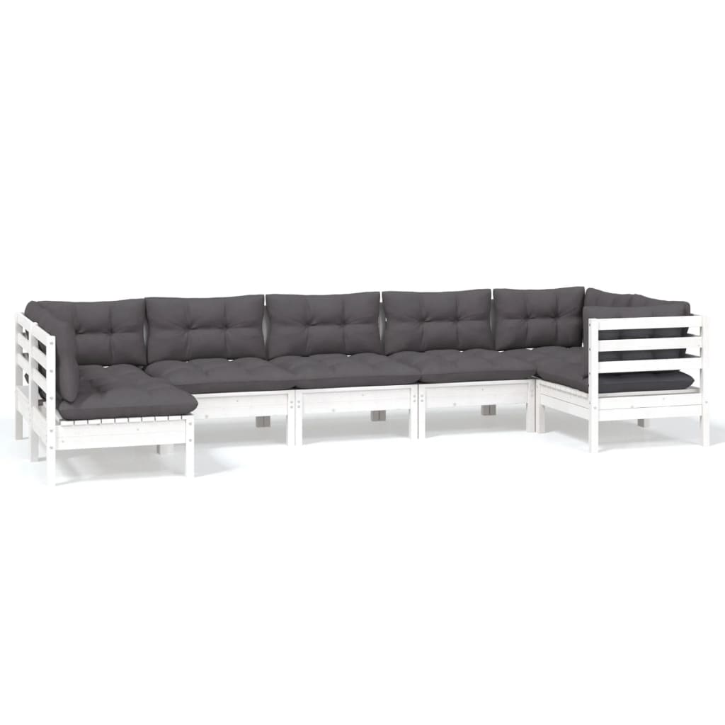 Hagesofagruppe Med Puter 7 Deler Furu Hvit