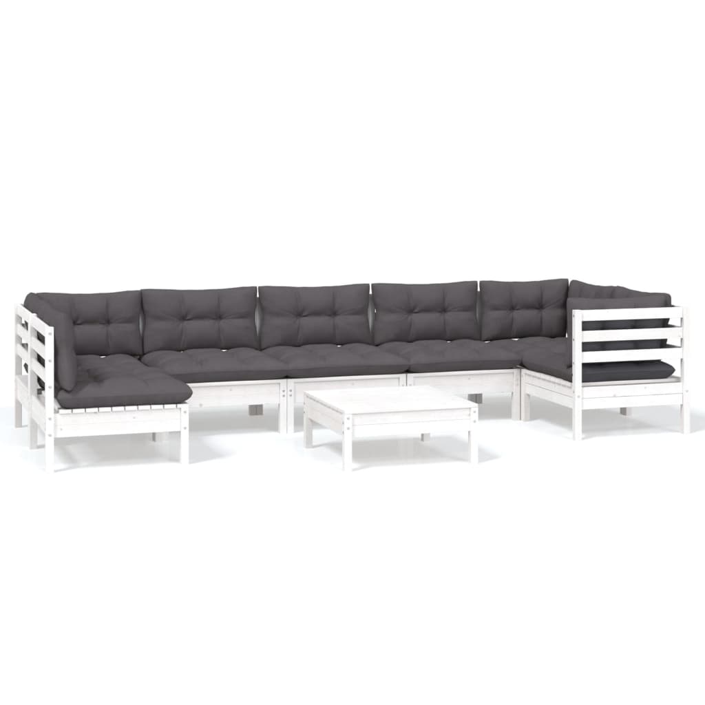 Hagesofagruppe Med Puter 8 Deler Furu Hvit