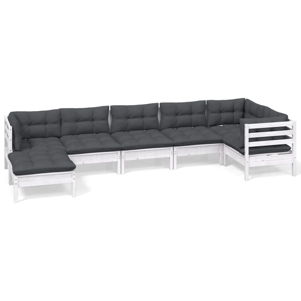Hagesofagruppe Med Puter 7 Deler Hvit Heltre Furu