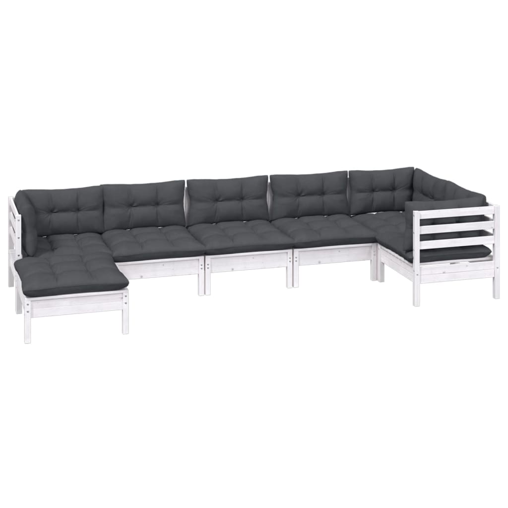 Hagesofagruppe Med Puter 7 Deler Hvit Heltre Furu