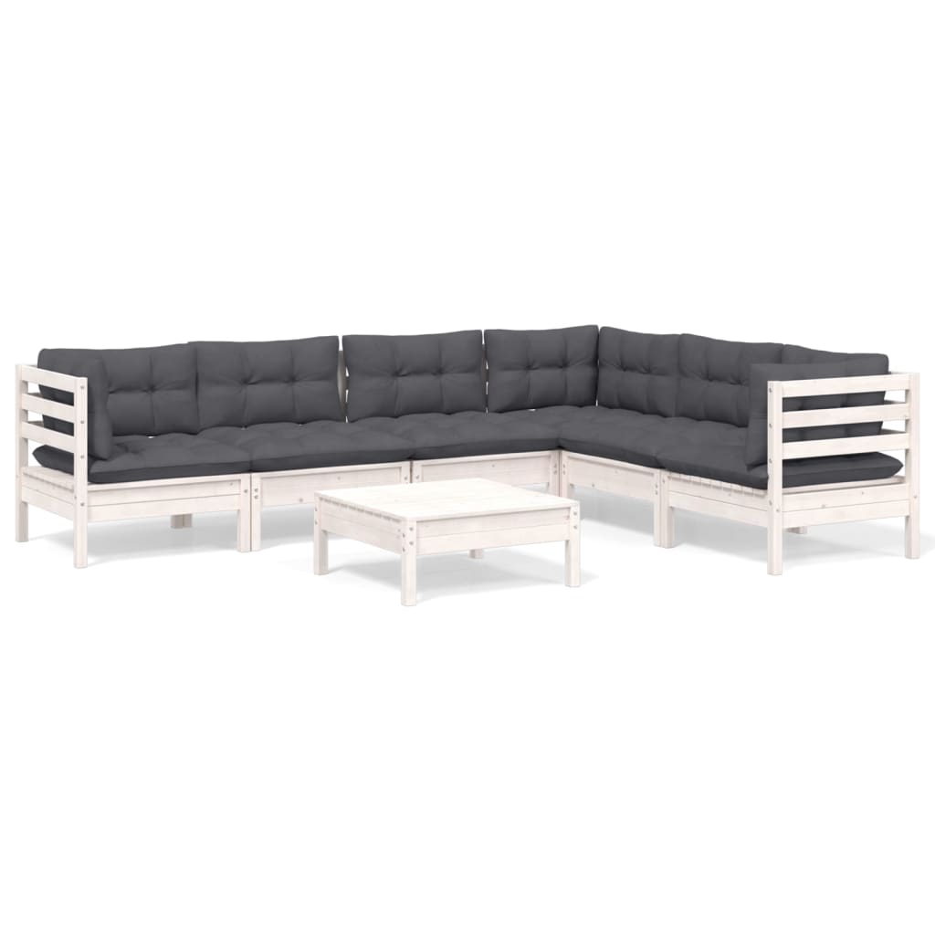Hagesofagruppe Med Puter 7 Deler Hvit Heltre Furu