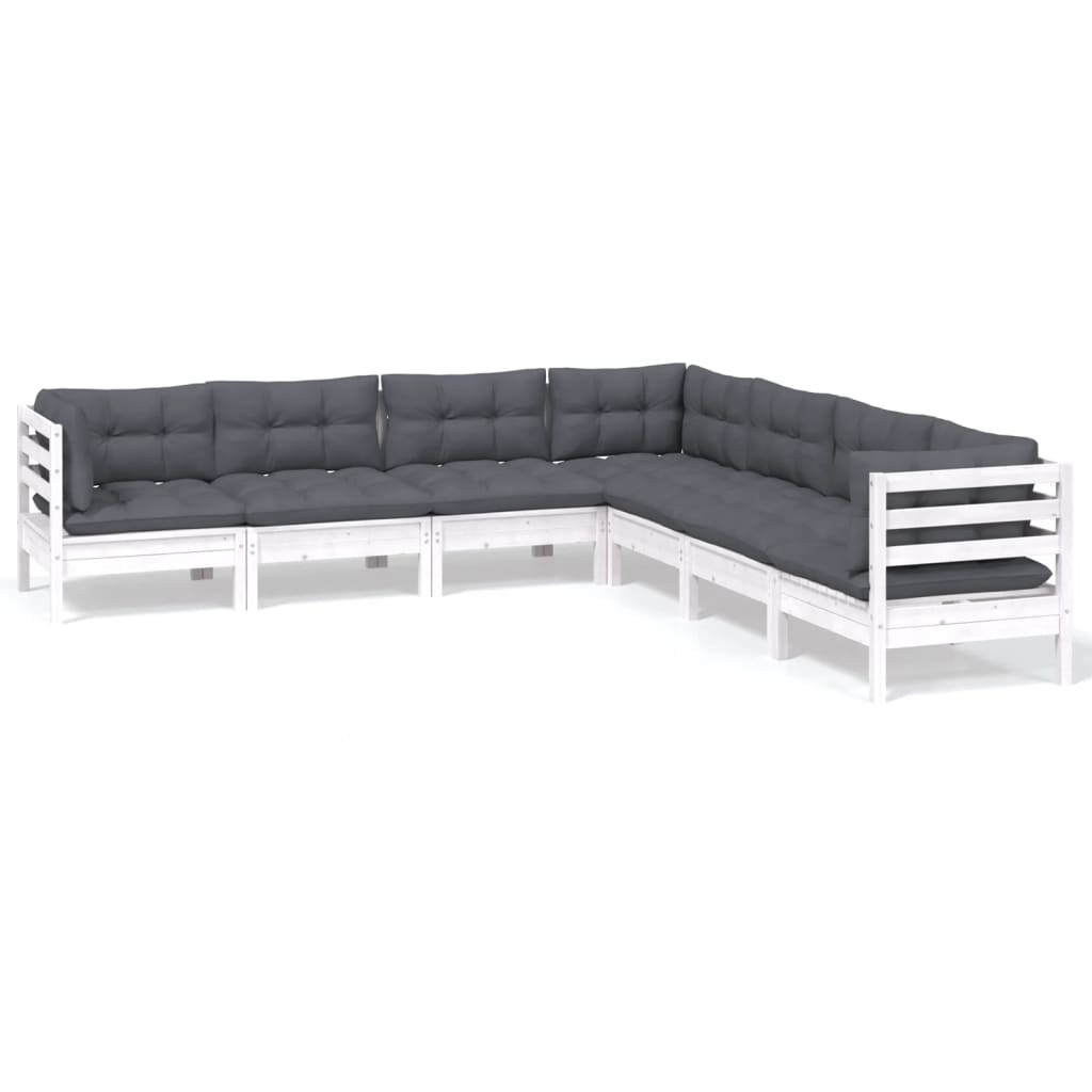 Hagesofagruppe Med Puter 7 Deler Hvit Heltre Furu