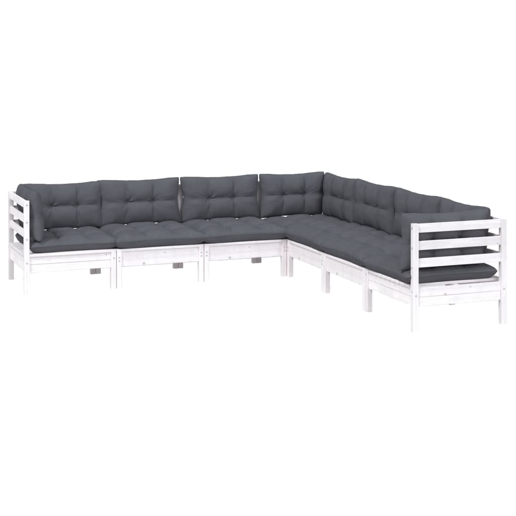 Hagesofagruppe Med Puter 7 Deler Hvit Heltre Furu