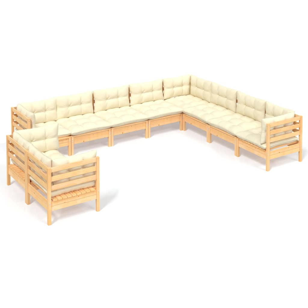 Hagesofagruppe Med Kremhvite Puter 10 Deler Heltre Furu