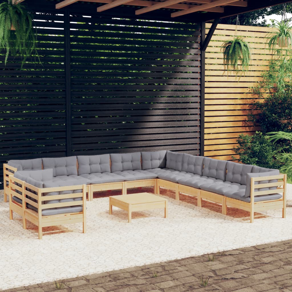 Hagesofagruppe Med Grå Puter 12 Deler Heltre Furu