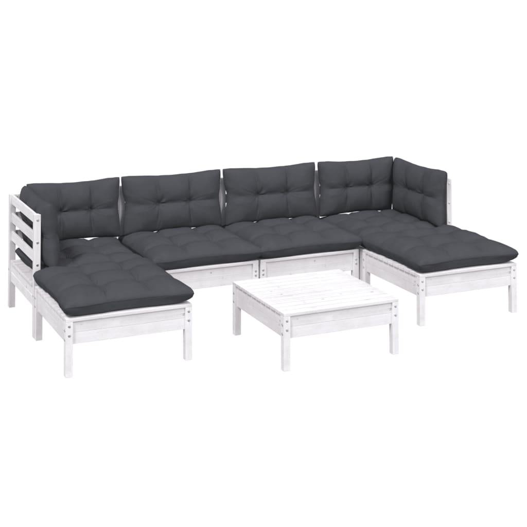 Hagesofagruppe Med Puter 7 Deler Furu Hvit