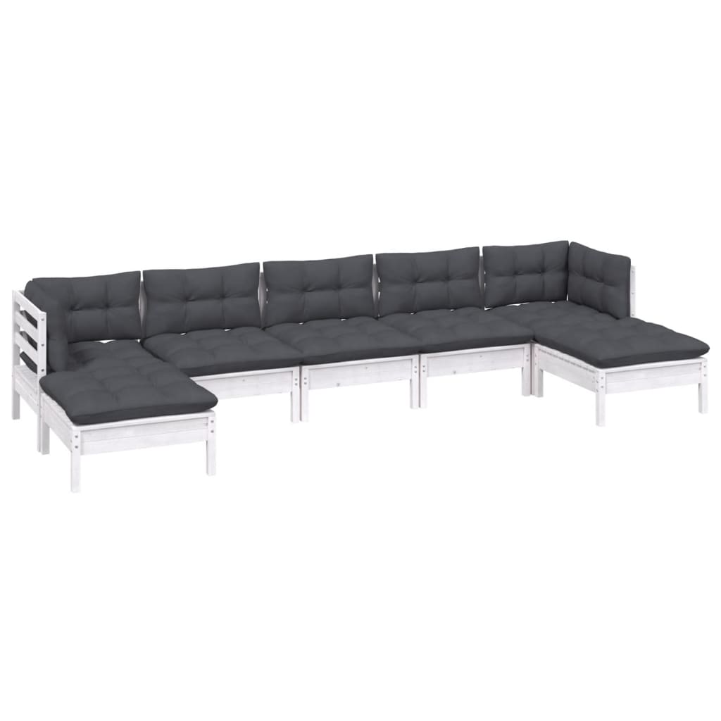 Hagesofagruppe Med Puter 7 Deler Furu Hvit