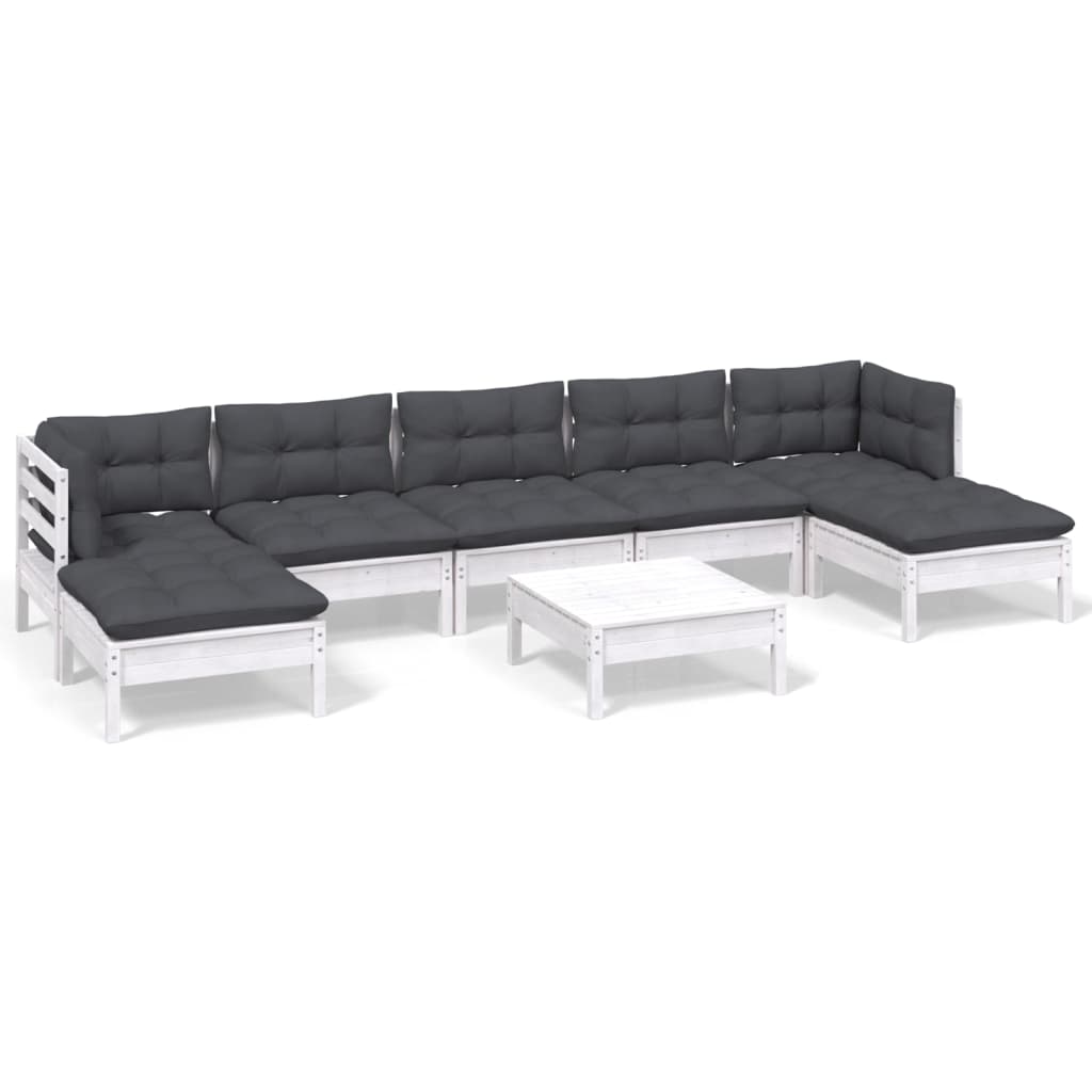 Hagesofagruppe Med Puter 8 Deler Furu Hvit