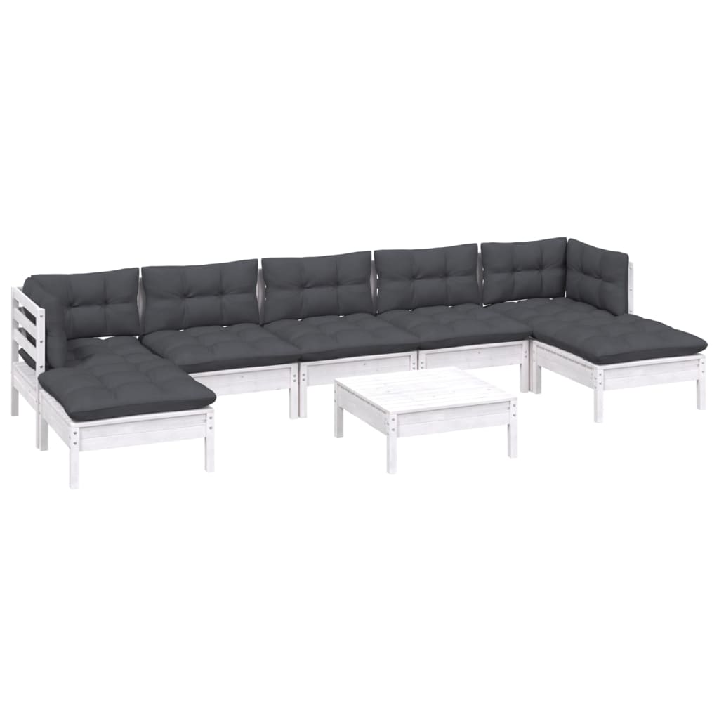 Hagesofagruppe Med Puter 8 Deler Furu Hvit