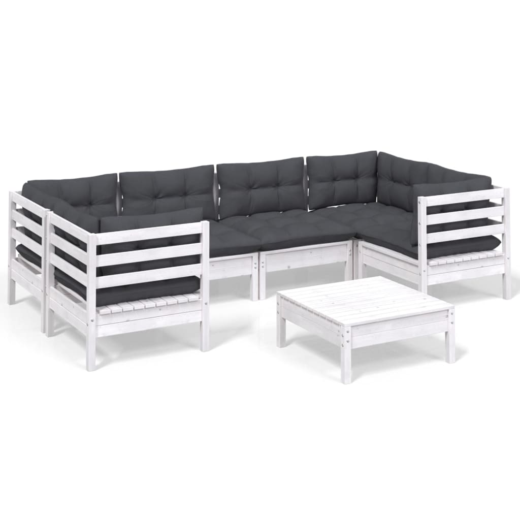 Hagesofagruppe Med Puter 7 Deler Furu Hvit