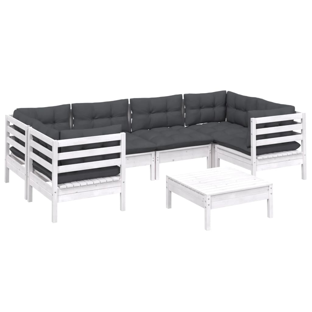 Hagesofagruppe Med Puter 7 Deler Furu Hvit