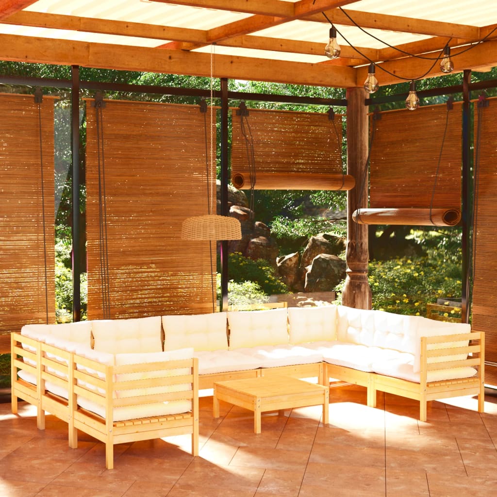 Hagesofagruppe Med Kremhvite Puter 10 Deler Furu
