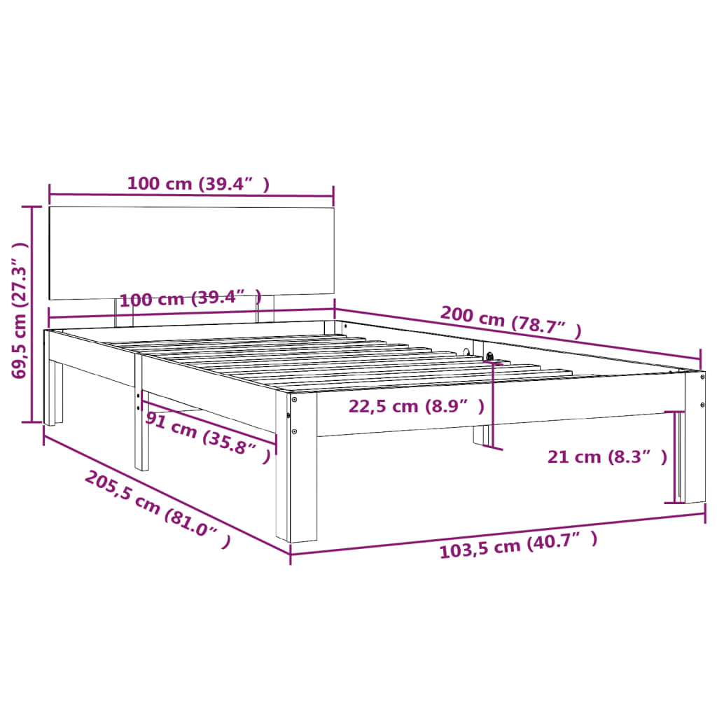 Sengeramme Hvit Heltre Furu 100X200 Cm