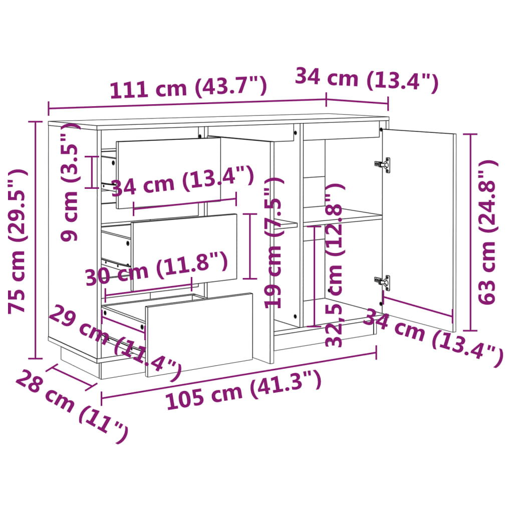 Skjenk 111X34X75 Cm Heltre Furu