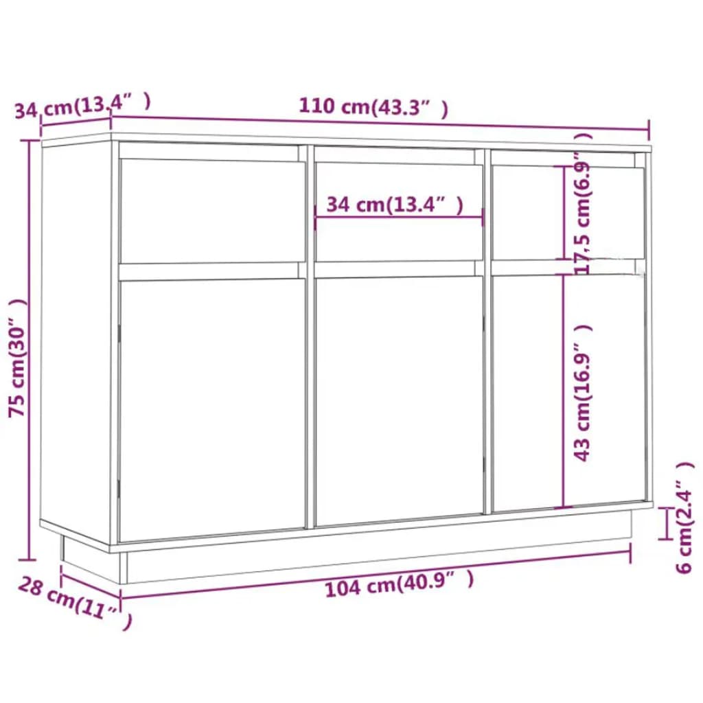Skjenk 110X34X75 Cm Heltre Furu