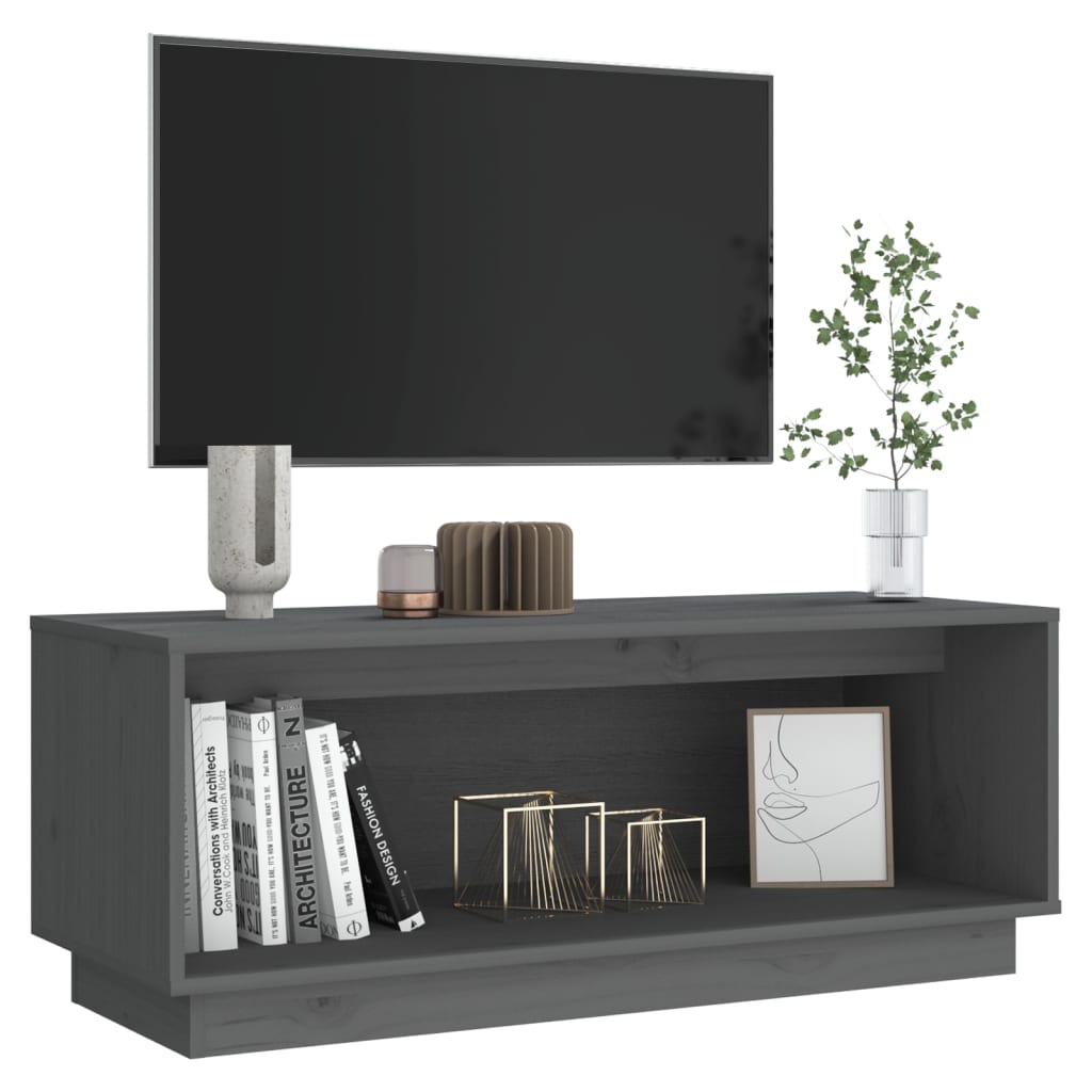 Tv-Benk Grå 90X35X35 Cm Heltre Furu