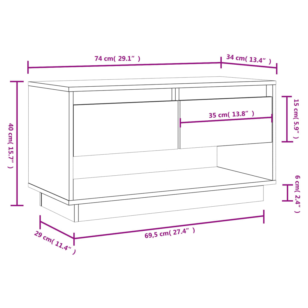 Tv-Benk Svart 74X34X40 Cm Heltre Furu