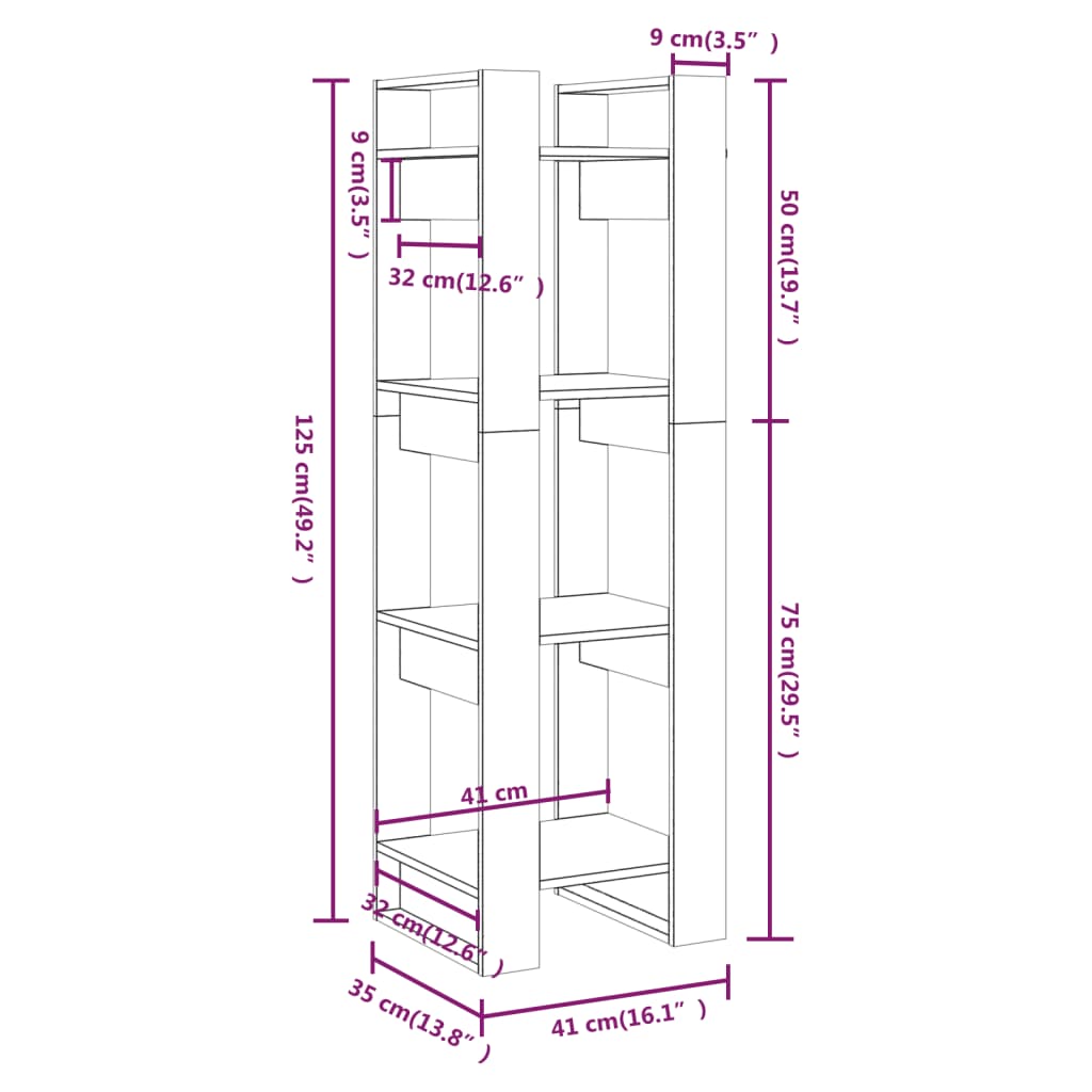Bokhylle/Romdeler Svart 41X35X125 Cm Heltre Furu
