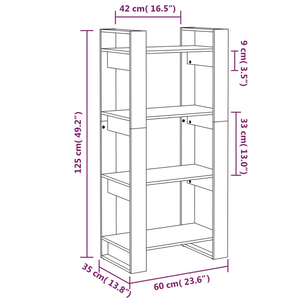 Bokhylle/Romdeler 60X35X125 Cm Heltre
