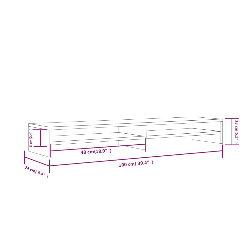 Monitorstativ 100X24X13 Cm Heltre Furu