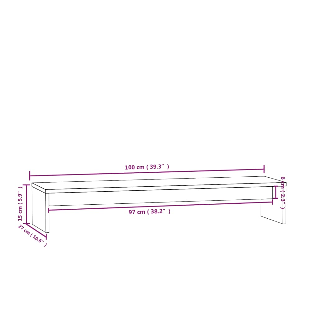 Monitorstativ Hvit 100X27X15 Cm Heltre Furu