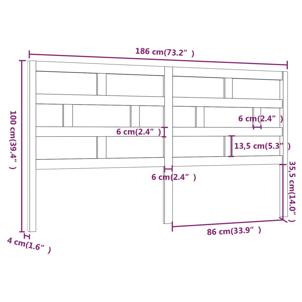 Sengegavl Svart 186X4X100 Cm Heltre Furu