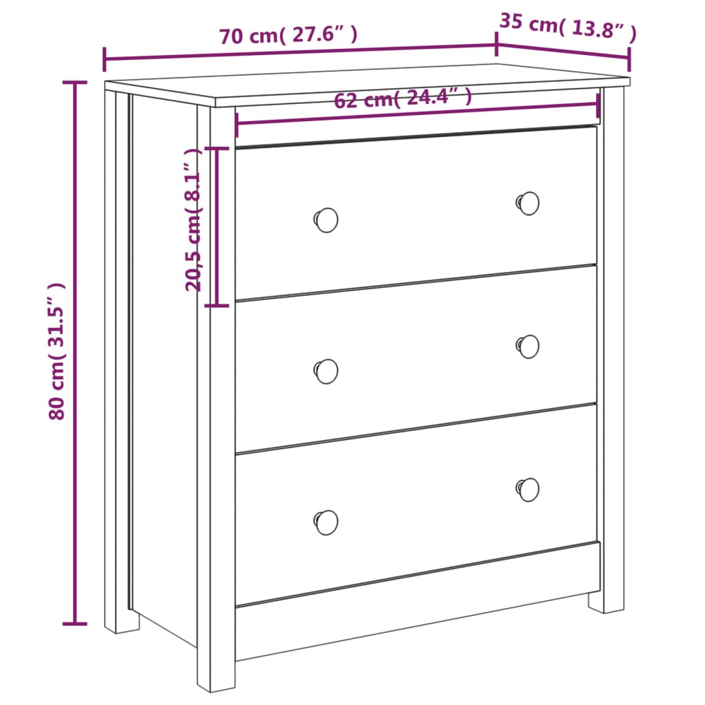 Skjenk Hvit 70X35X80 Cm Heltre Furu