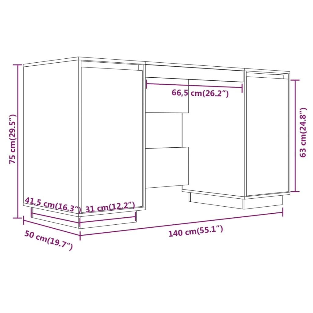 Skrivebord 140X50X75 Cm Heltre Furu