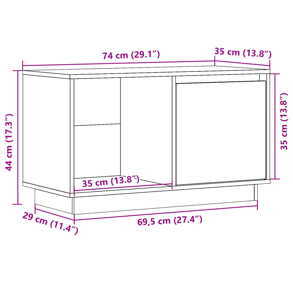 Tv-Benk Honningbrun 74X35X44 Cm Heltre Furu
