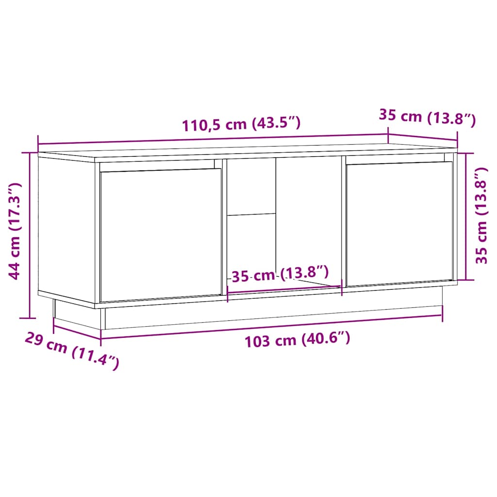 Tv-Benk Hvit 110,5X35X44 Cm Heltre Furu