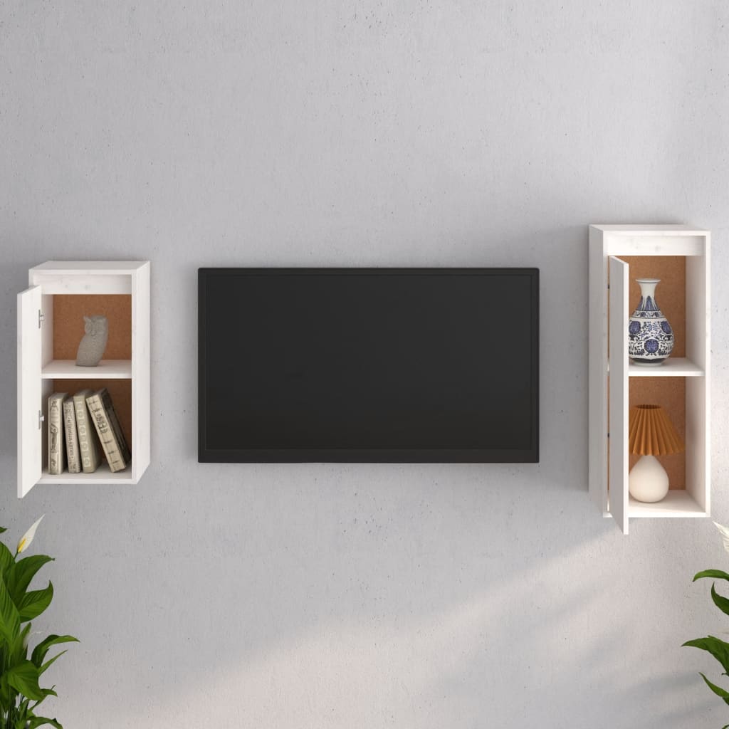 Tv-Benker 2 Stk Hvit Heltre Furu