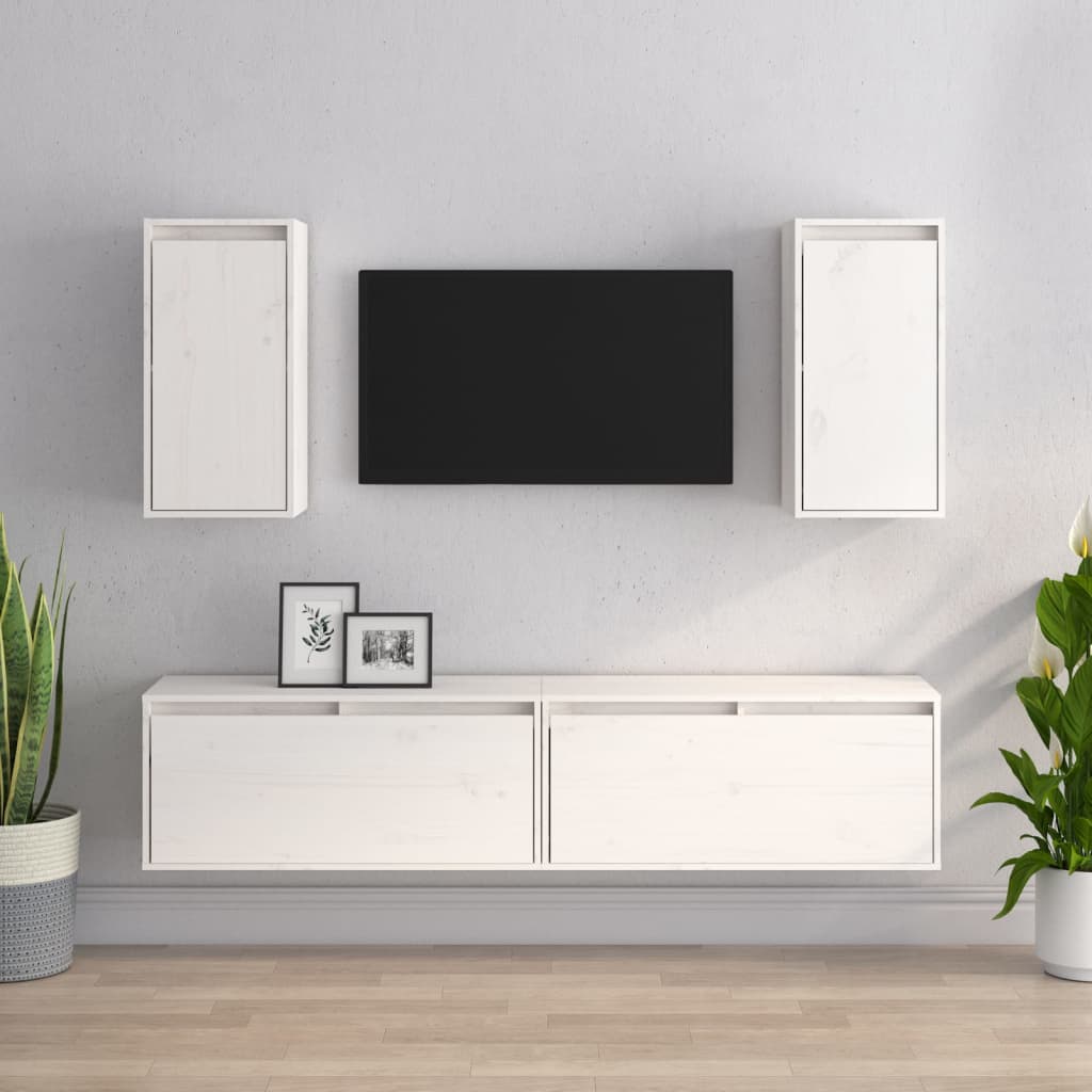 Tv-Benker 4 Stk Hvit Heltre Furu