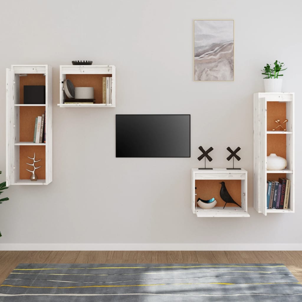 Tv-Benker 4 Stk Hvit Heltre Furu