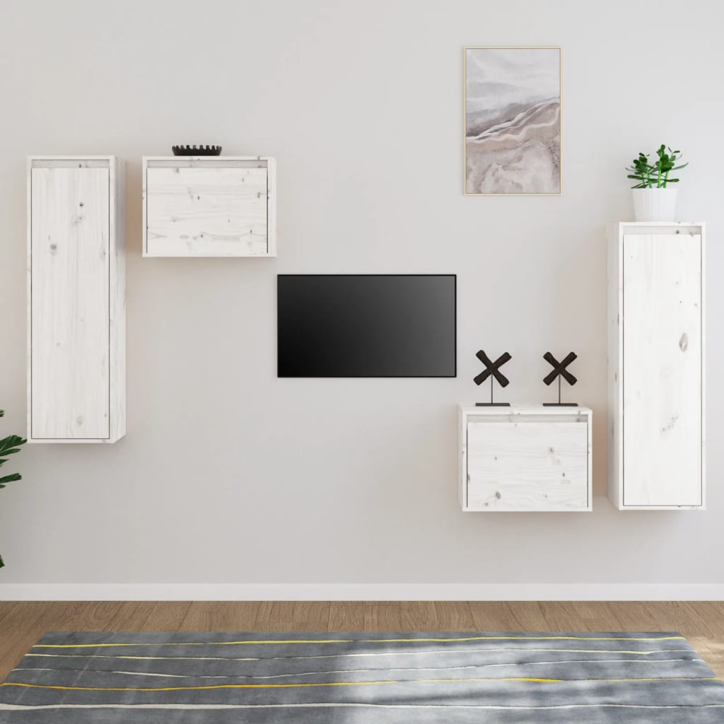 Tv-Benker 4 Stk Hvit Heltre Furu
