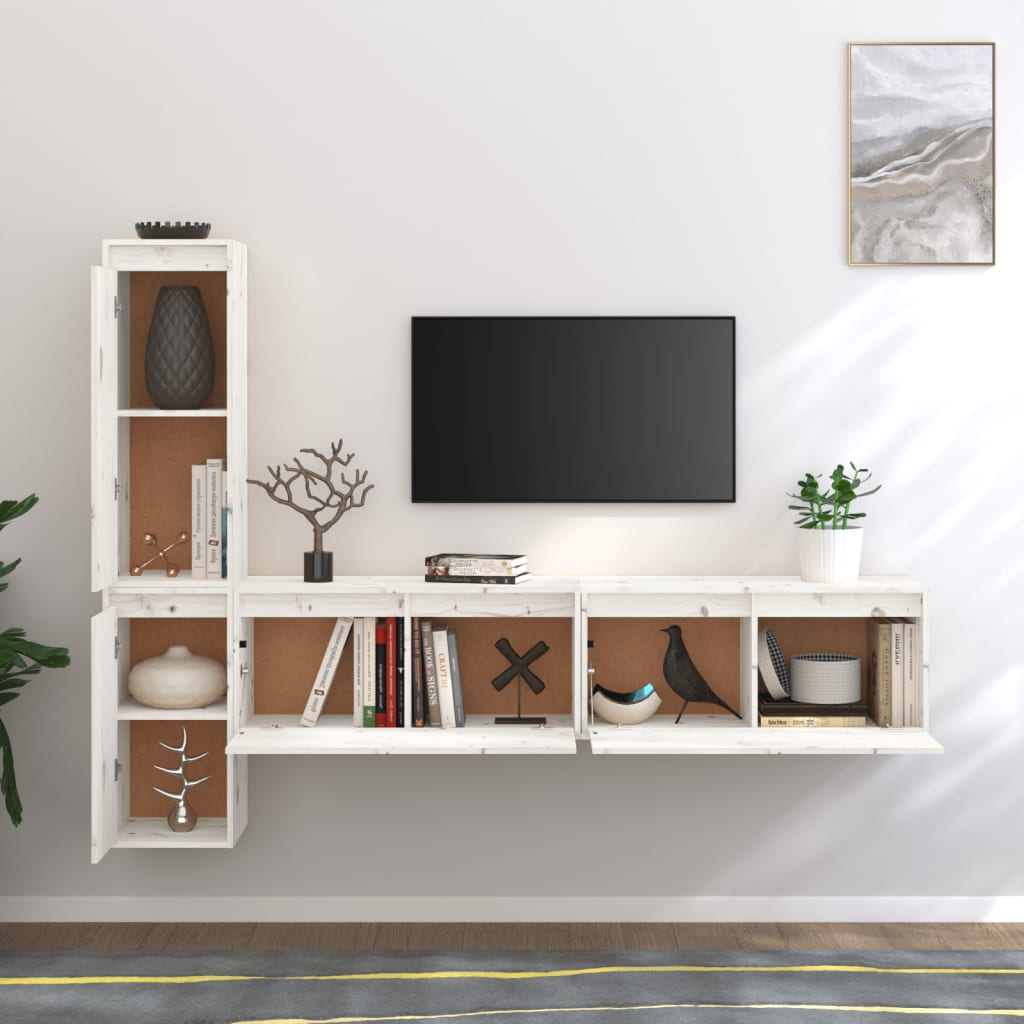 Tv-Benker 4 Stk Hvit Heltre Furu