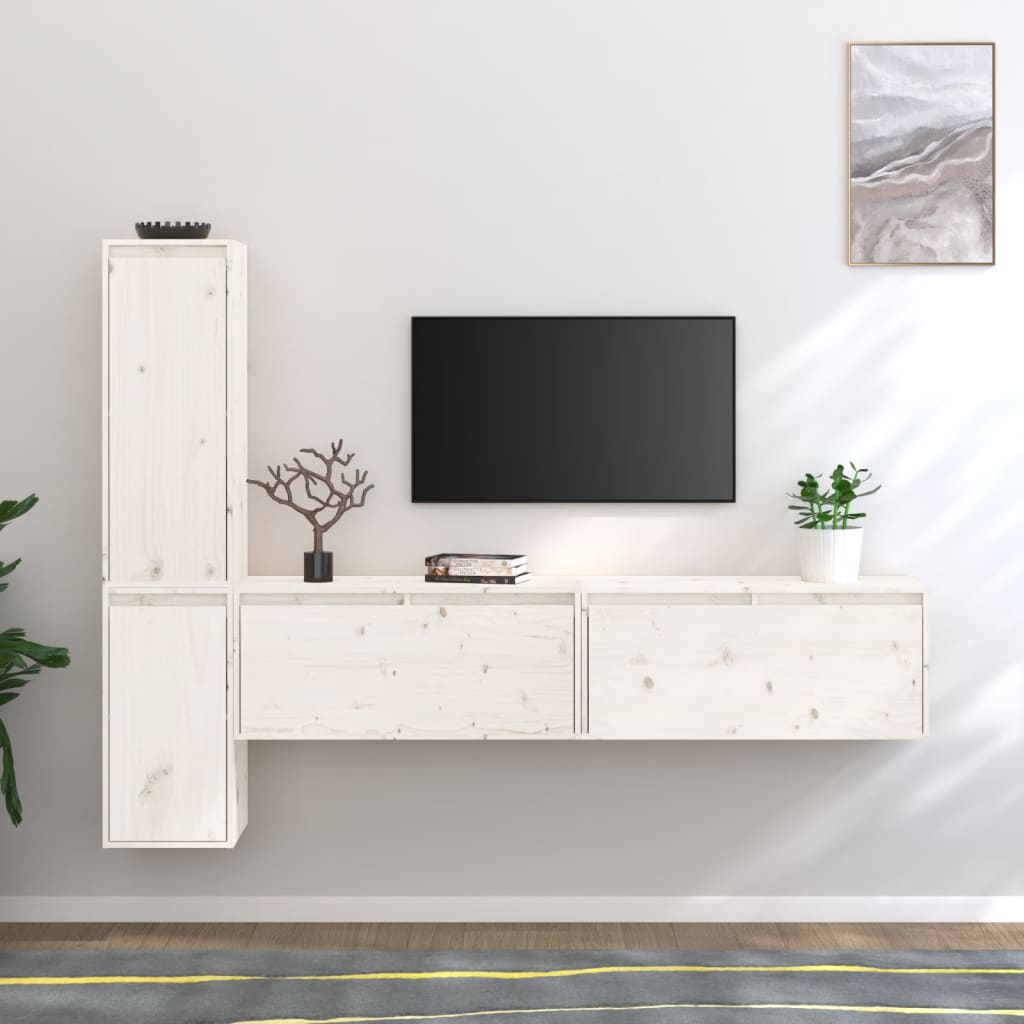 Tv-Benker 4 Stk Hvit Heltre Furu