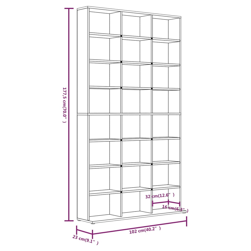 Cd-Skap Røkt Eik 102X23X177,5 Cm Konstruert Tre