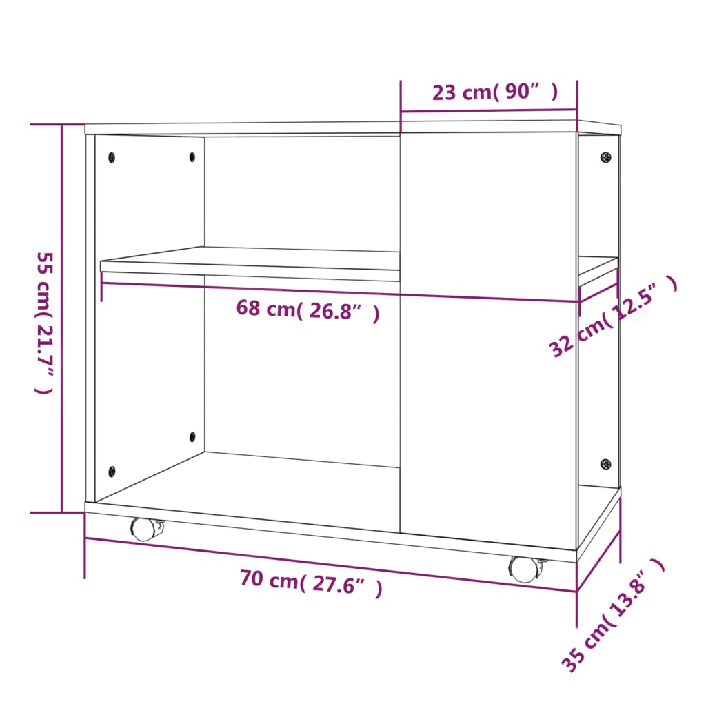 Sidebord Brun Eik 70X35X55 Cm Konstruert Tre