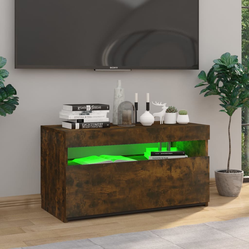Tv-Benk Med Led-Lys Røkt Eik 75X35X40 Cm