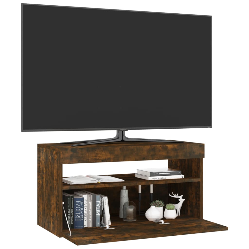 Tv-Benk Med Led-Lys Røkt Eik 75X35X40 Cm