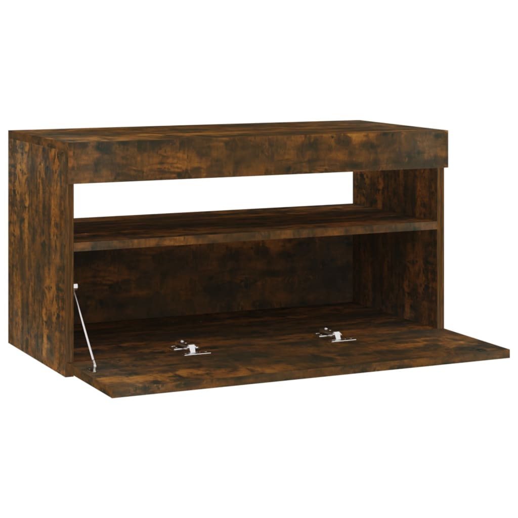 Tv-Benk Med Led-Lys Røkt Eik 75X35X40 Cm