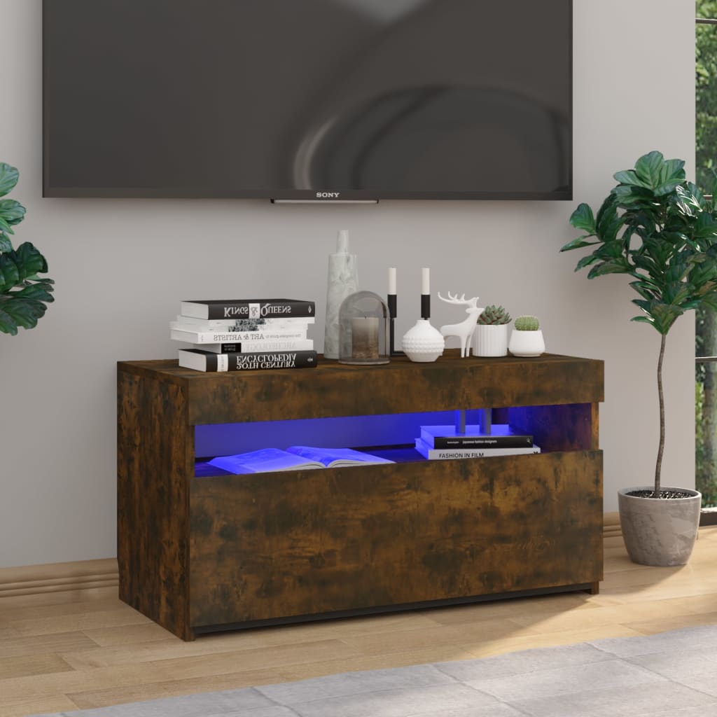 Tv-Benk Med Led-Lys Røkt Eik 75X35X40 Cm
