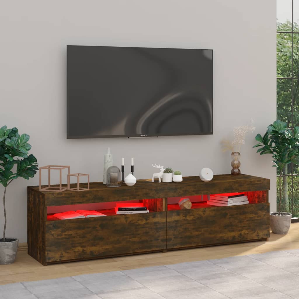 Tv-Benk Med Led-Lys 2 Stk Røkt Eik 75X35X40 Cm