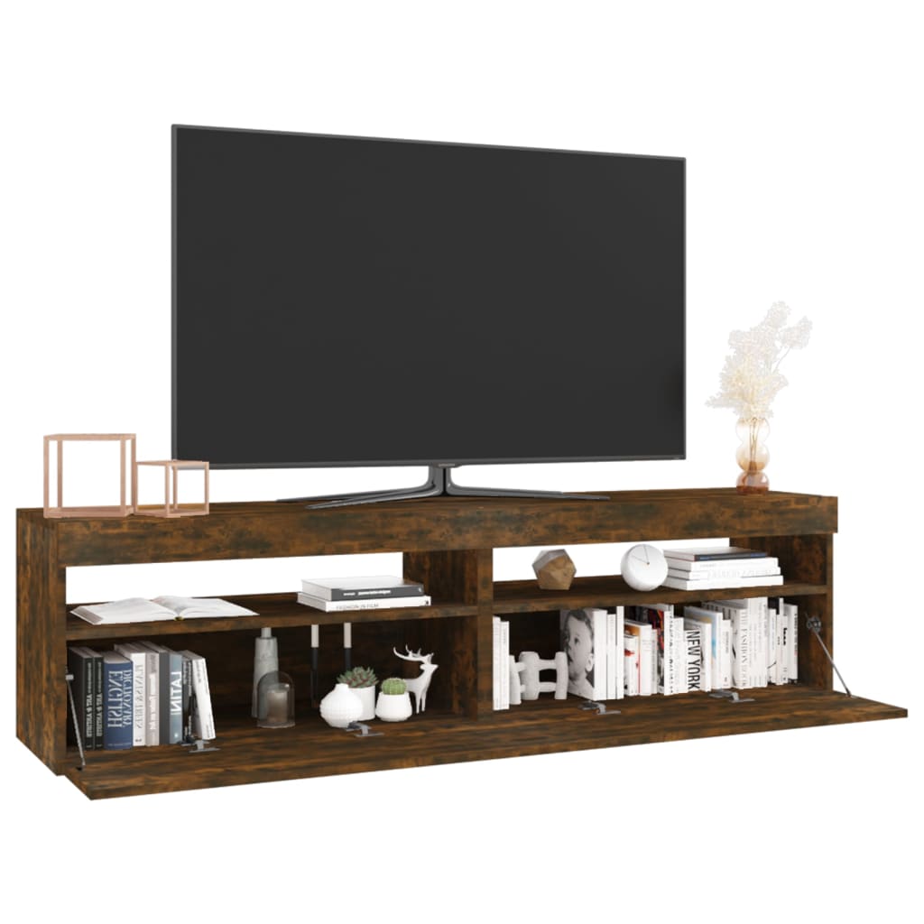 Tv-Benk Med Led-Lys 2 Stk Røkt Eik 75X35X40 Cm