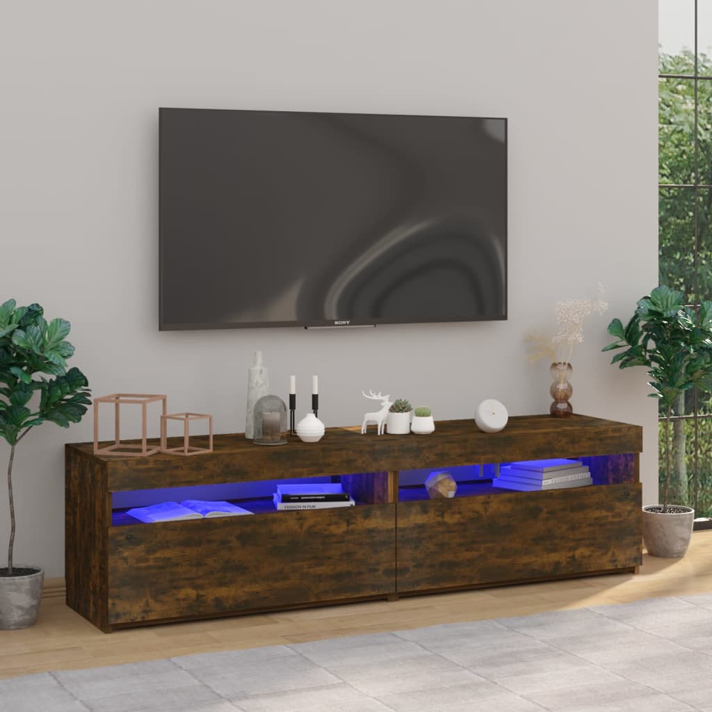 Tv-Benk Med Led-Lys 2 Stk Røkt Eik 75X35X40 Cm