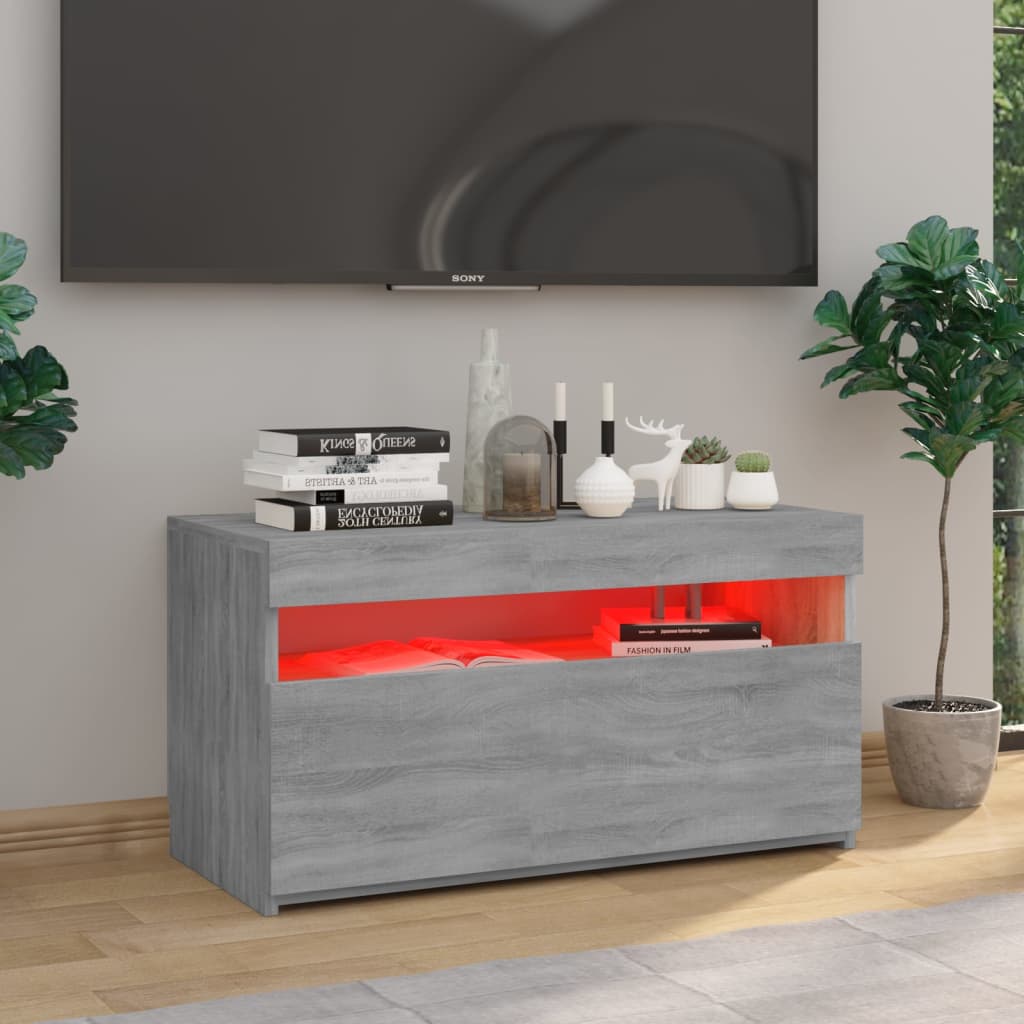 Tv-Benk Med Led-Lys Grå Sonoma 75X35X40 Cm