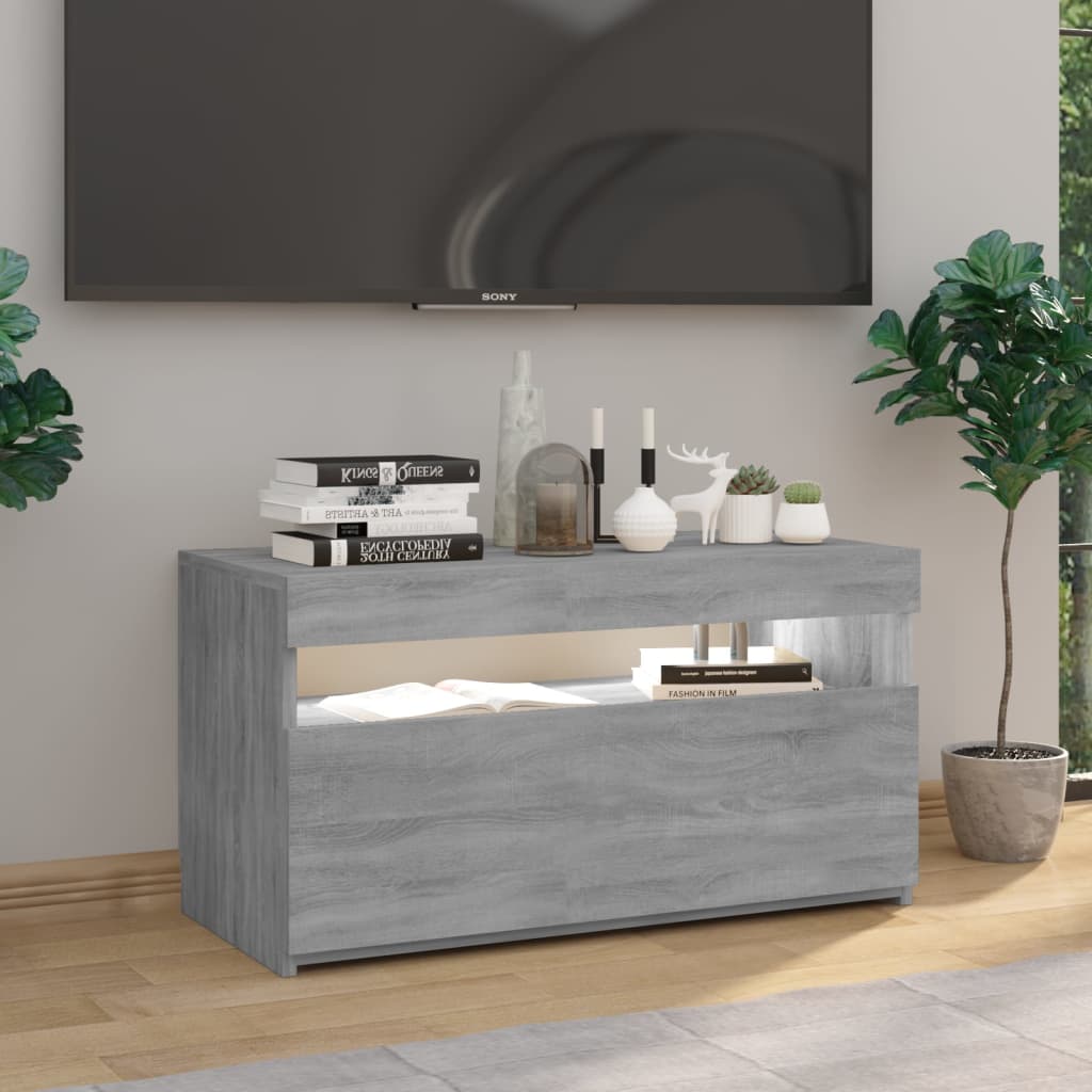 Tv-Benk Med Led-Lys Grå Sonoma 75X35X40 Cm