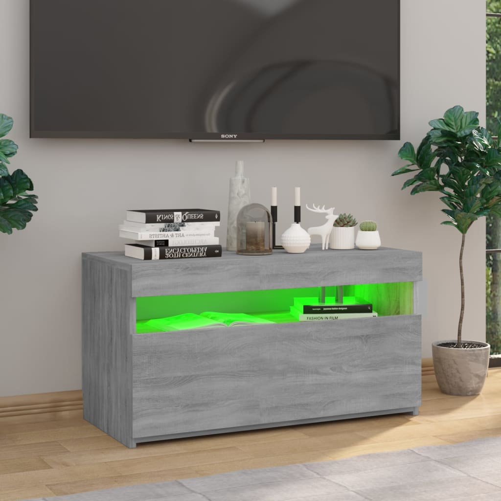 Tv-Benk Med Led-Lys Grå Sonoma 75X35X40 Cm