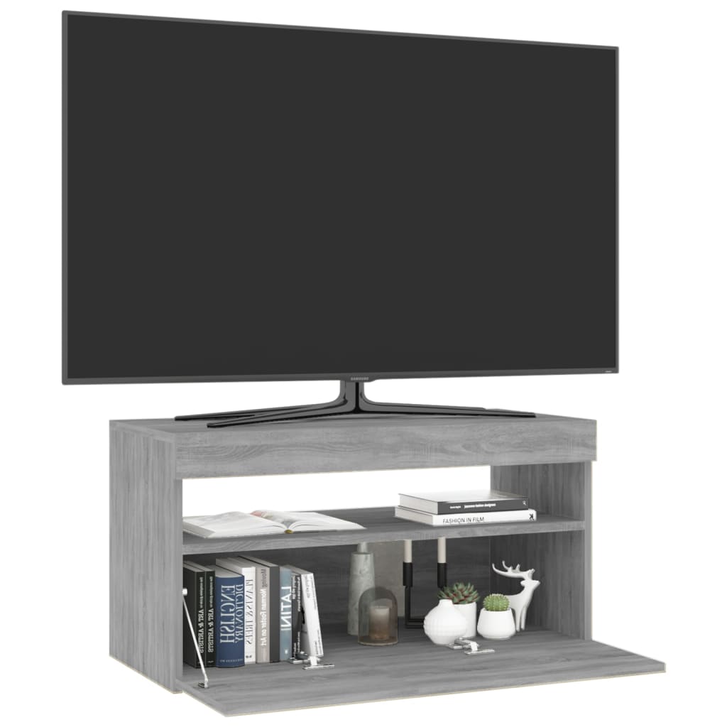 Tv-Benk Med Led-Lys Grå Sonoma 75X35X40 Cm